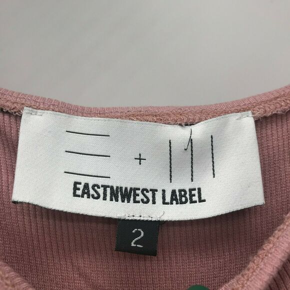 Eastnwest Label Dress Womens 2 Ribbed Pink Knit Black Pom Fringe Off Shoulder - Picture 5 of 6